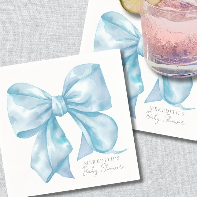 Serviette En Papier Baby Shower au Ruban Bleu Élégant (Elegant Blue Bow Baby Shower Napkins)
