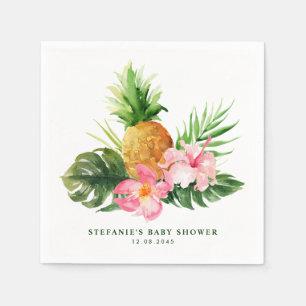 Serviette En Papier Baby Shower au thème d'ananas et d'hibiscus aquare