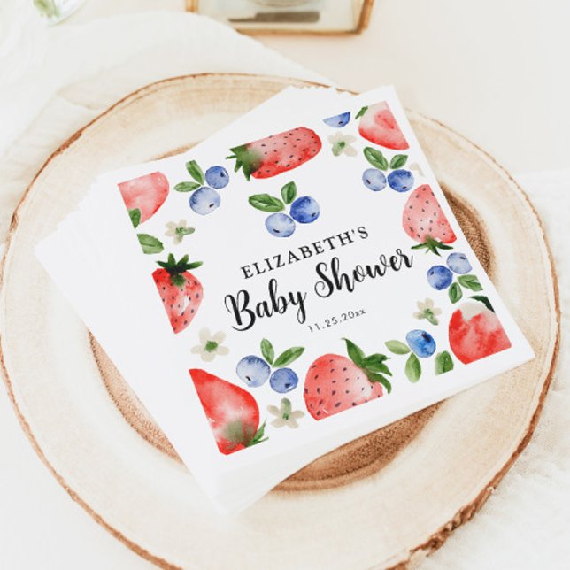 Serviette En Papier Baby shower aux bleuets et aux fraises (Créateur téléchargé)