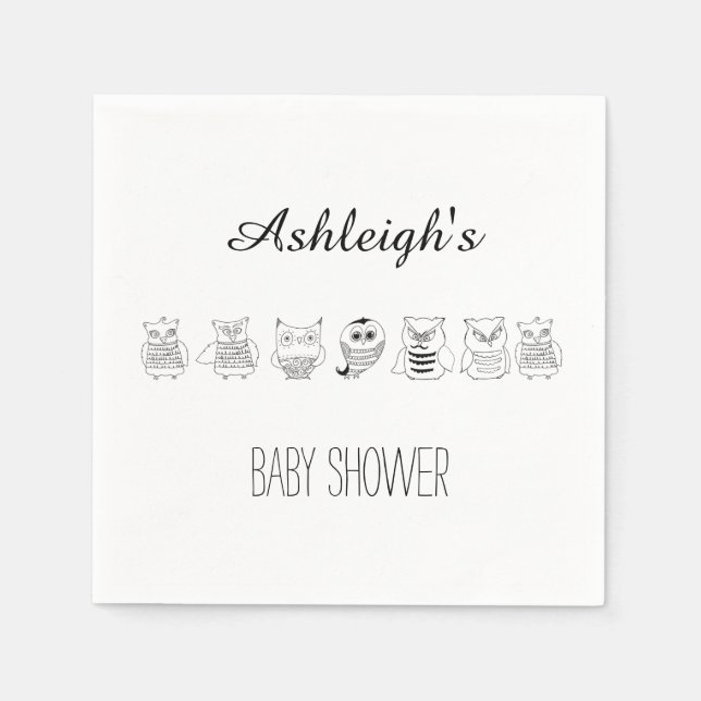 Serviette En Papier Baby shower aux chouettes de nuit (Devant)