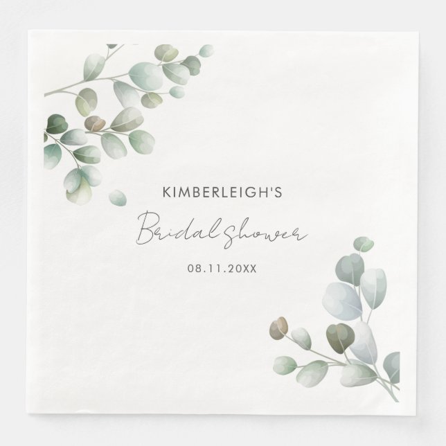 Serviette En Papier Baby Shower aux Feuilles d'Eucalyptus (Devant)