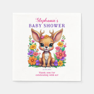 Serviette En Papier Baby shower aux fleurs colorées de cerfs mignons