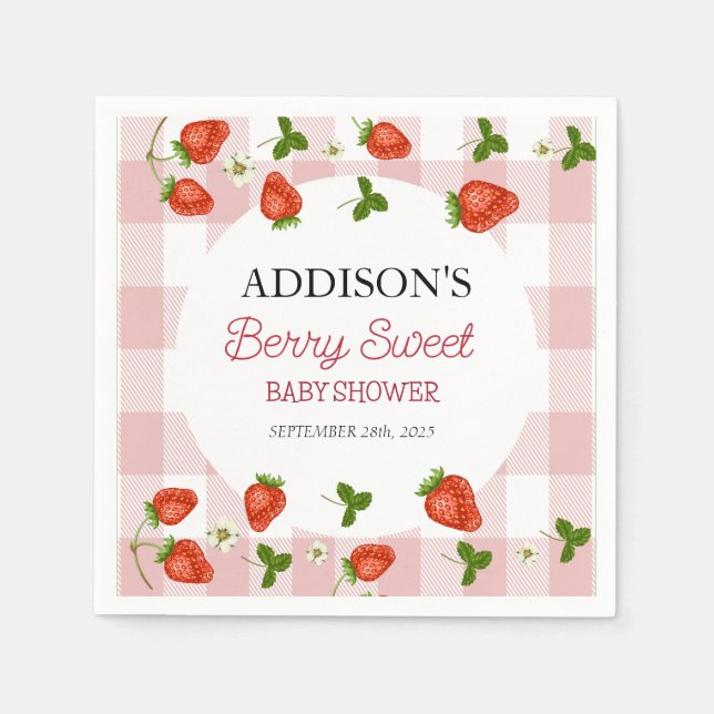 Serviette En Papier Baby shower aux fraises | Berry Sweet (Devant)