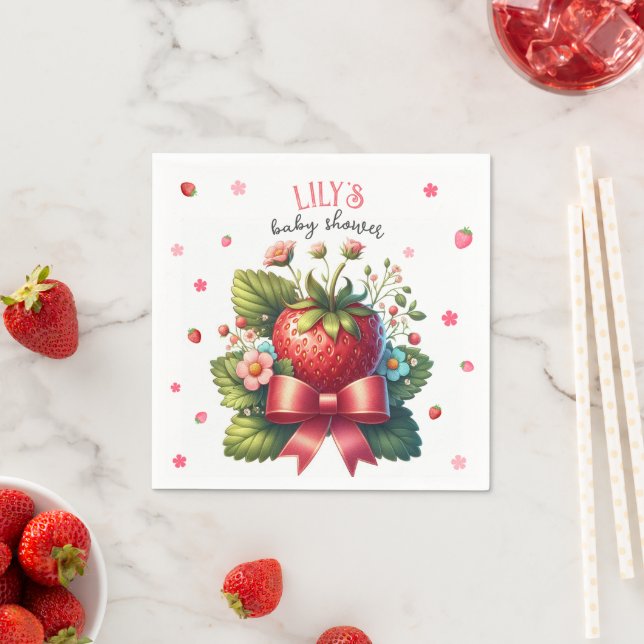 Serviette En Papier Baby shower aux fraises | Berry Sweet (En situation)
