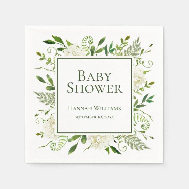 Serviette En Papier Baby Shower aux Hydrangeas Blanches (Devant)