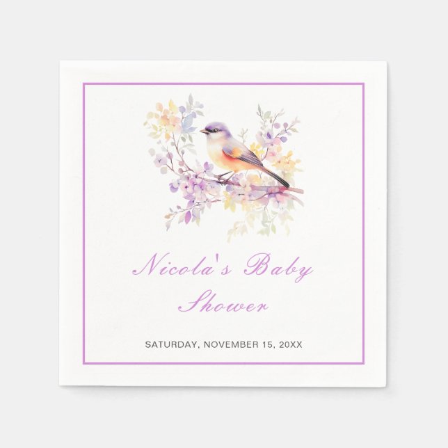 Serviette En Papier Baby shower aux oiseaux mignons de printemps (Devant)