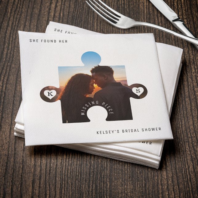 Serviette En Papier Baby Shower avec des pièces de puzzle et des photo (Puzzle Piece Photo Bridal Shower Napkins
)