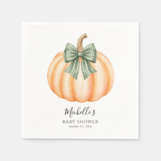 Serviette En Papier Baby Shower avec un nœud écossais vert et citrouil