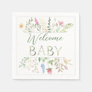 Serviette En Papier Baby shower Baby shower Alphabet Floral Watercolor