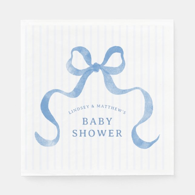 Serviette En Papier Baby shower Bac à ruban bleu Wavy (Devant)