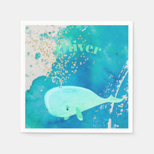 Serviette En Papier Baby shower Baleine étincelle Bleu Nautique Person