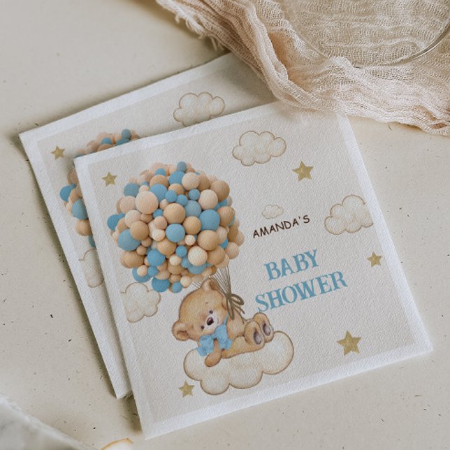 Serviette En Papier Baby shower Ballons Bleus Ours Teddy (Créateur téléchargé)