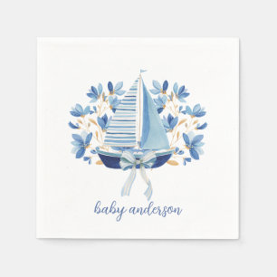 Serviette En Papier Baby Shower Bateaux Bleus & Arcs