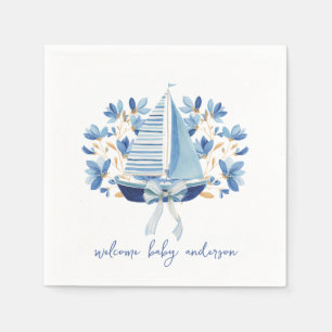 Serviette En Papier Baby Shower Bateaux Bleus & Arcs