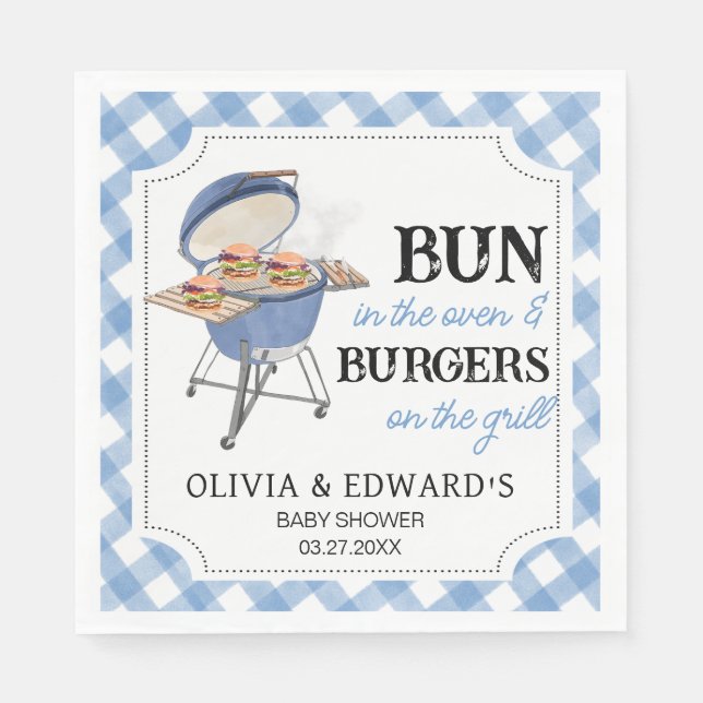 Serviette En Papier Baby shower BBQ Burger Bleu (Devant)