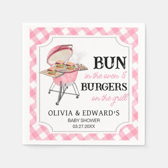 Serviette En Papier Baby shower BBQ Burger Rose (Devant)