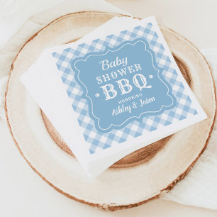 Serviette En Papier Baby shower BBQ Pale Bleu et Blanc En vichy Plaid