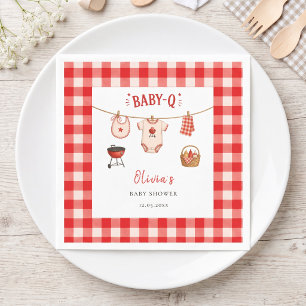 Serviette En Papier Baby Shower BBQ Rustique Gingham Rouge