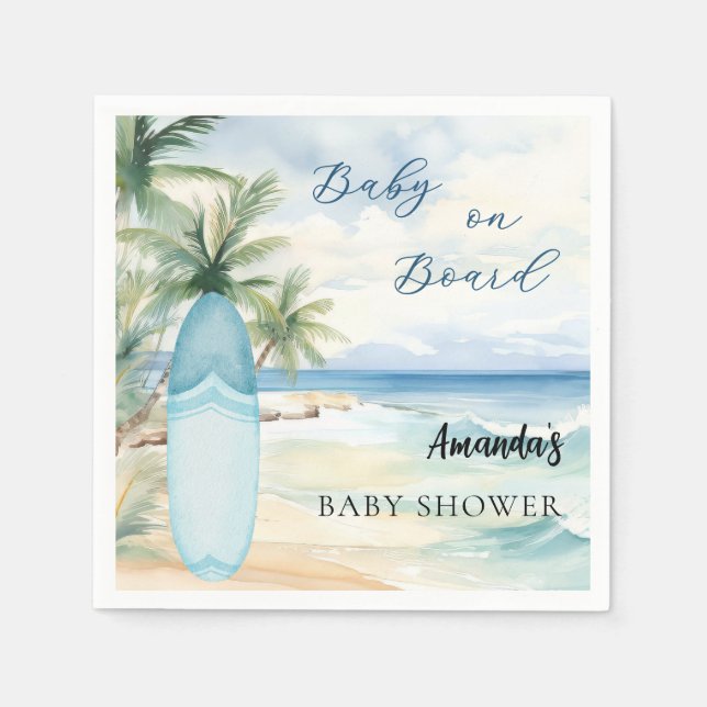 Serviette En Papier Baby shower bébé à bord de la planche de surf (Devant)