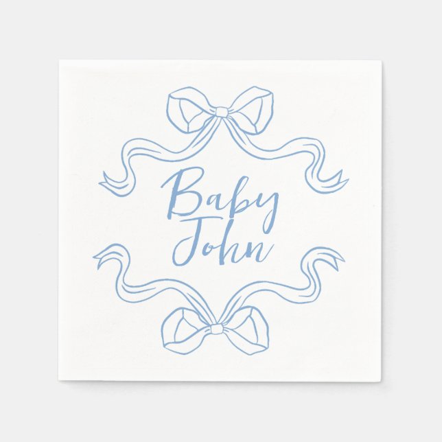 Serviette En Papier Baby shower bébé bleu personnalisé Boy Bow (Devant)