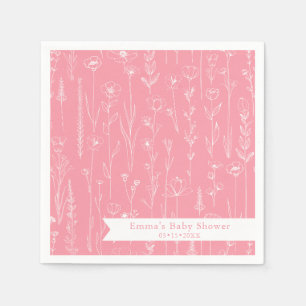 Serviette En Papier Baby-Shower Bébé Fleur Rose Sauvage Motif Floral