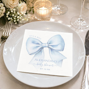 Serviette En Papier Baby Shower Bébé Garçon Ruban Bleu Aquarelle