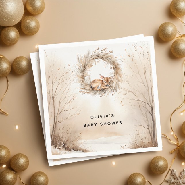 Serviette En Papier Baby shower beige hivernal cerf (Créateur téléchargé)