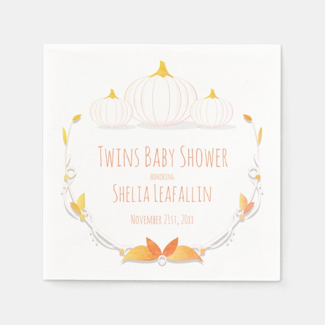 Serviette En Papier Baby shower blanc Citrouille Twins  Napkin (Devant)