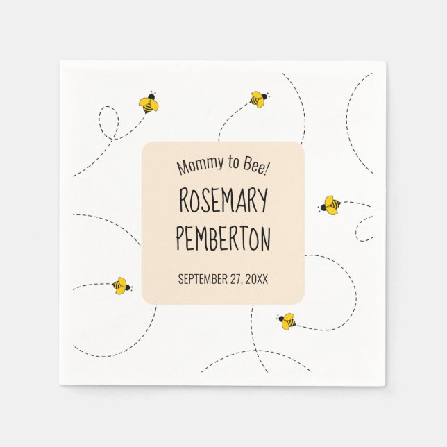 Serviette En Papier Baby shower blanc clair bourdonnant aux abeilles (Devant)