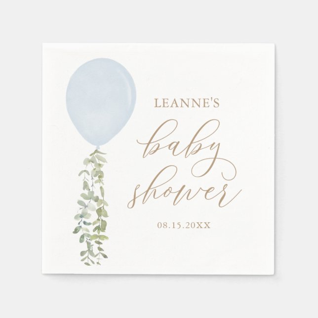 Serviette En Papier Baby shower bleu à bulle d'eau Eucalyptus (Devant)