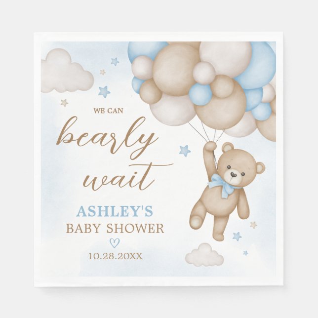 Serviette En Papier Baby shower Bleu Bear Balloons (Devant)