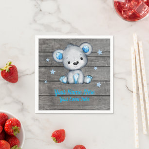 Serviette En Papier Baby shower Bleu Boy Bear Napkins
