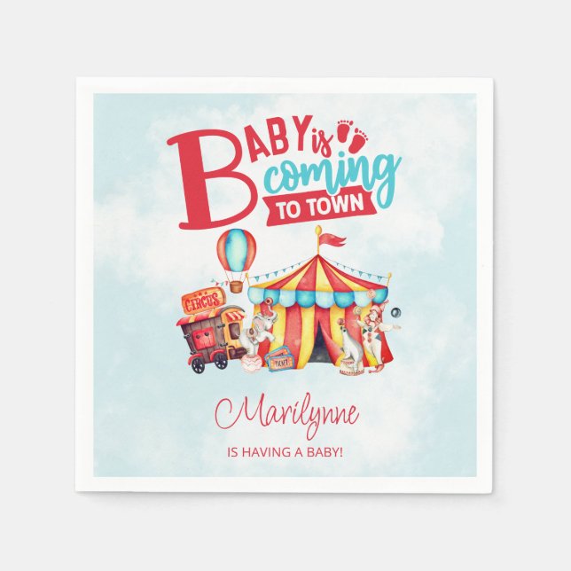 Serviette En Papier Baby shower bleu Carnival Circus (Devant)