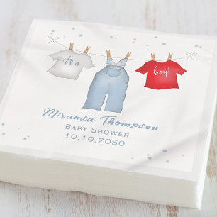 Serviette En Papier Baby shower Bleu C'est un garçon Clothesline Perso