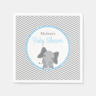 Serviette En Papier Baby shower bleu-clair de Chevron d'éléphant