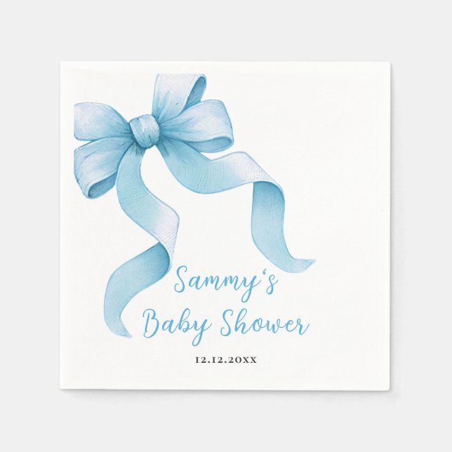 Serviette En Papier Baby shower bleu Coquette Bow (Devant)