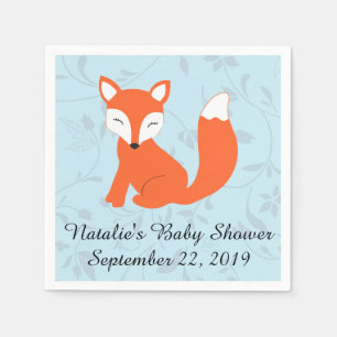 Serviette En Papier Baby shower bleu de Fox de région boisée