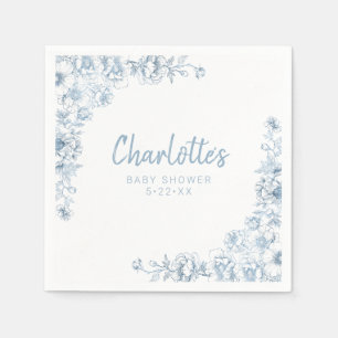 Serviette En Papier Baby shower bleu Dusty serviettes Floral Chinoiser