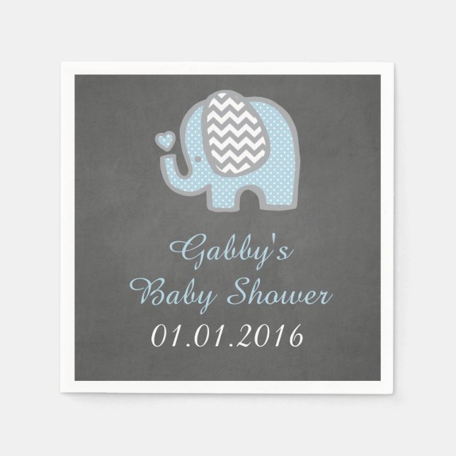 Serviette En Papier Baby shower bleu éléphant serviettes (Devant)