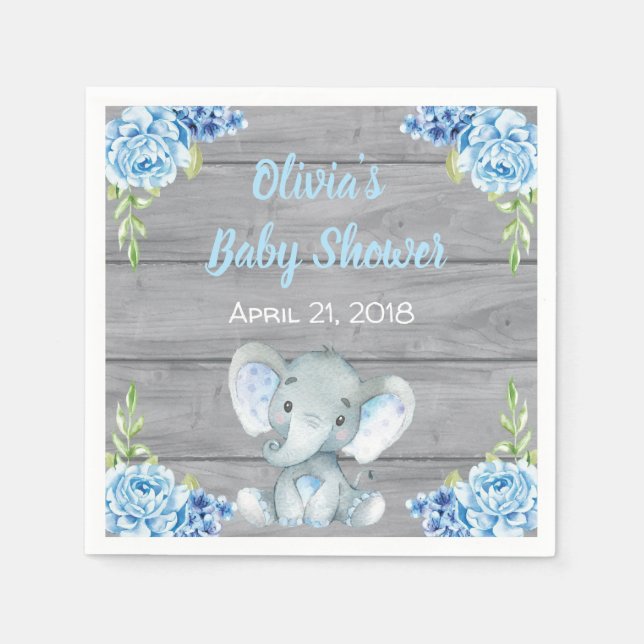 Serviette En Papier Baby shower bleu éléphant serviettes (Devant)