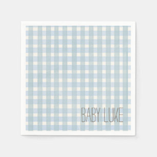 Serviette En Papier Baby shower bleu En vichy Napkin