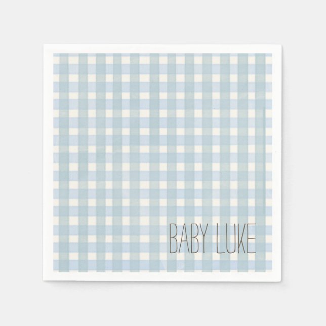 Serviette En Papier Baby shower bleu En vichy Napkin (Devant)