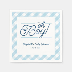 Serviette En Papier Baby shower bleu En vichy "Oh Boy"