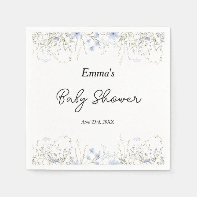 Serviette En Papier Baby shower bleu Fleur sauvage (Devant)