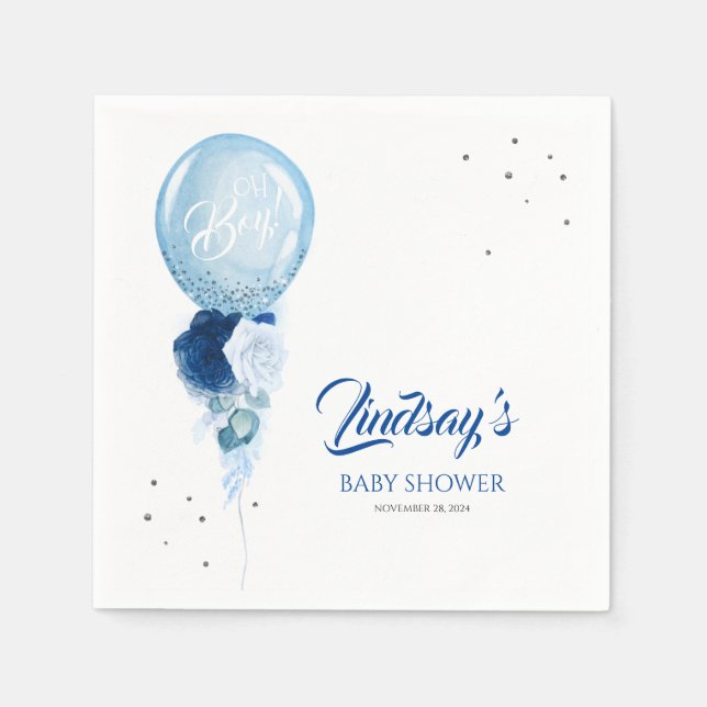 Serviette En Papier Baby shower bleu Floral Balloon Garland (Devant)