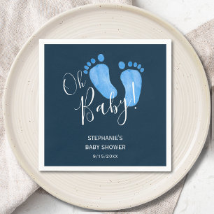 Serviette En Papier Baby shower bleu marine Oh Baby Boy moderne