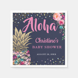 Serviette En Papier Baby shower bleu marine Tropical Pink Gold