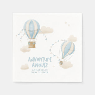 Serviette En Papier Baby shower bleu montgolfière aventure