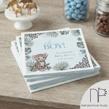 Baby Shower Bleu Ourson Léopard Mignon