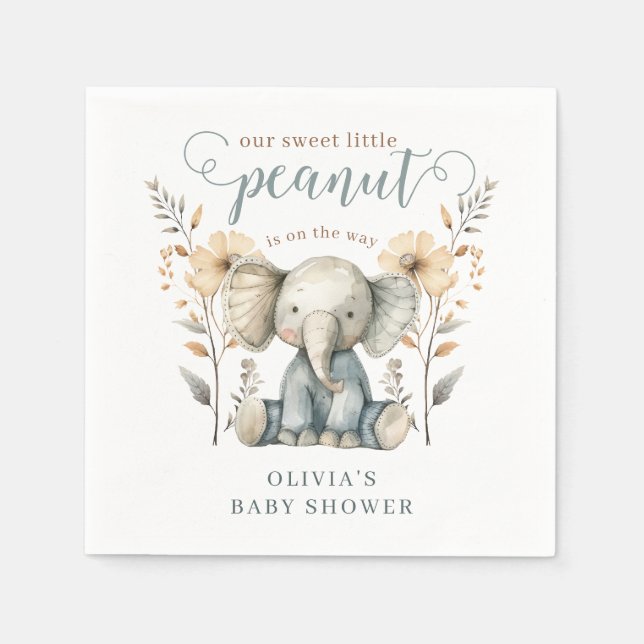 Serviette En Papier Baby shower bleu petit cacahuète bébé éléphant (Devant)